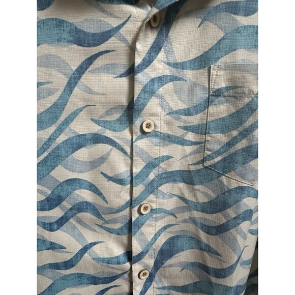 Tommy Bahama Mens Silk Blend Button Up Shirt Blue Wave Print Sz L Island Zone - Picture 5 of 9